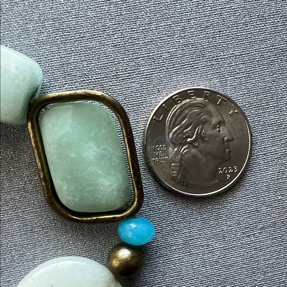 Stretch Beaded Green and Aqua Statement Bracelet - Picture 13 of 14